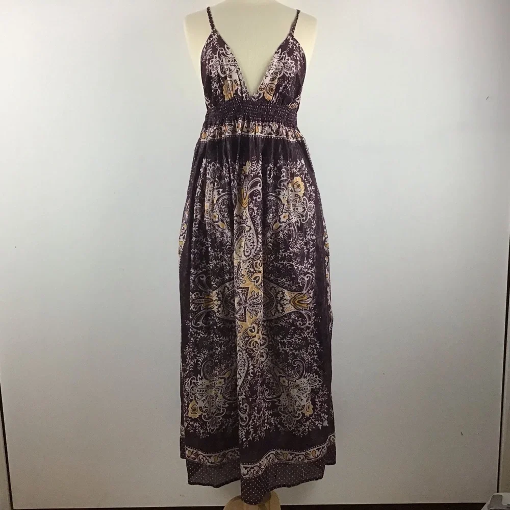 Y2k babydoll Crisscross spaghetti strap halter top lined cotton maxi dress. Sz L